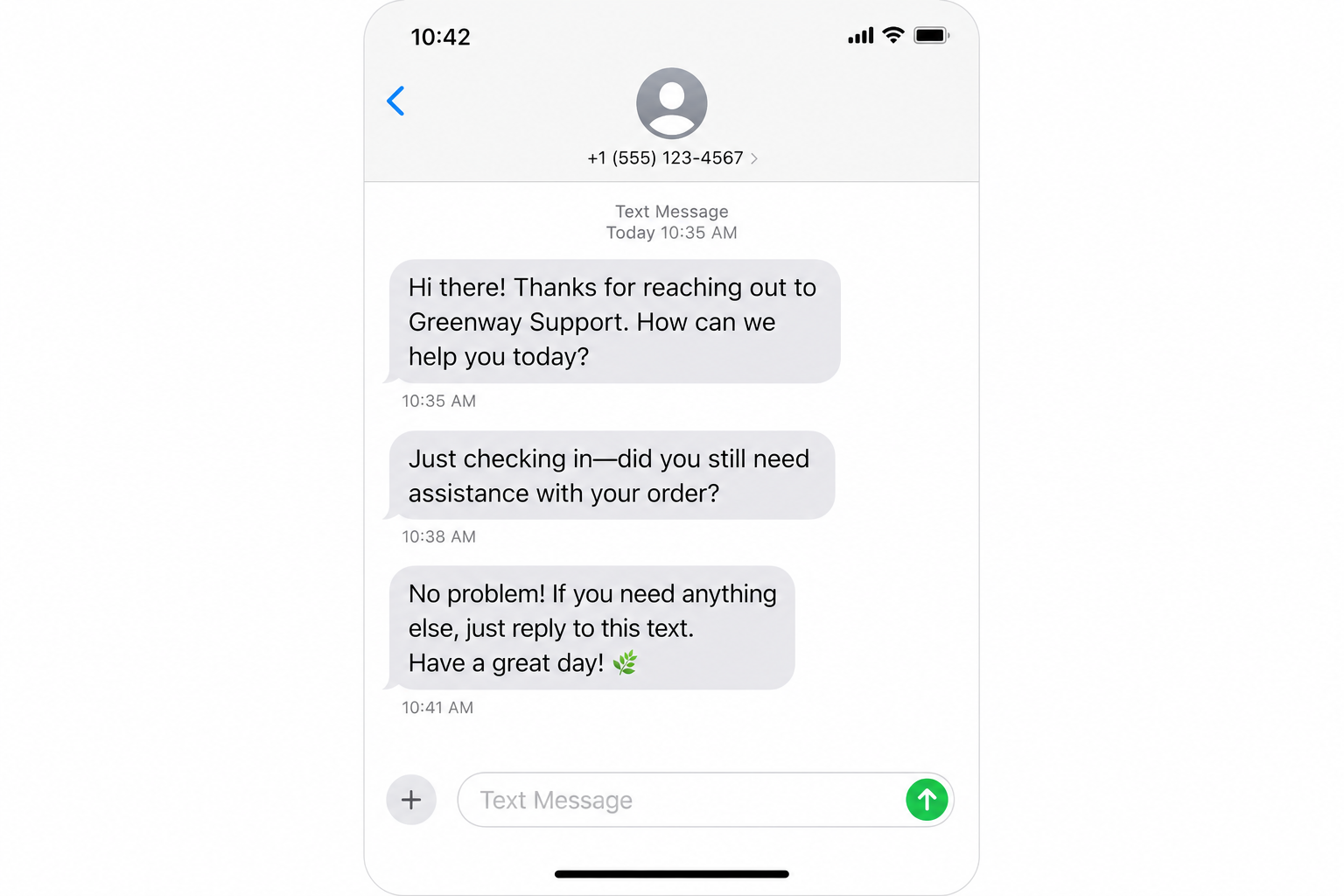 Sample inbound SMS thread where tenant texts property manager first