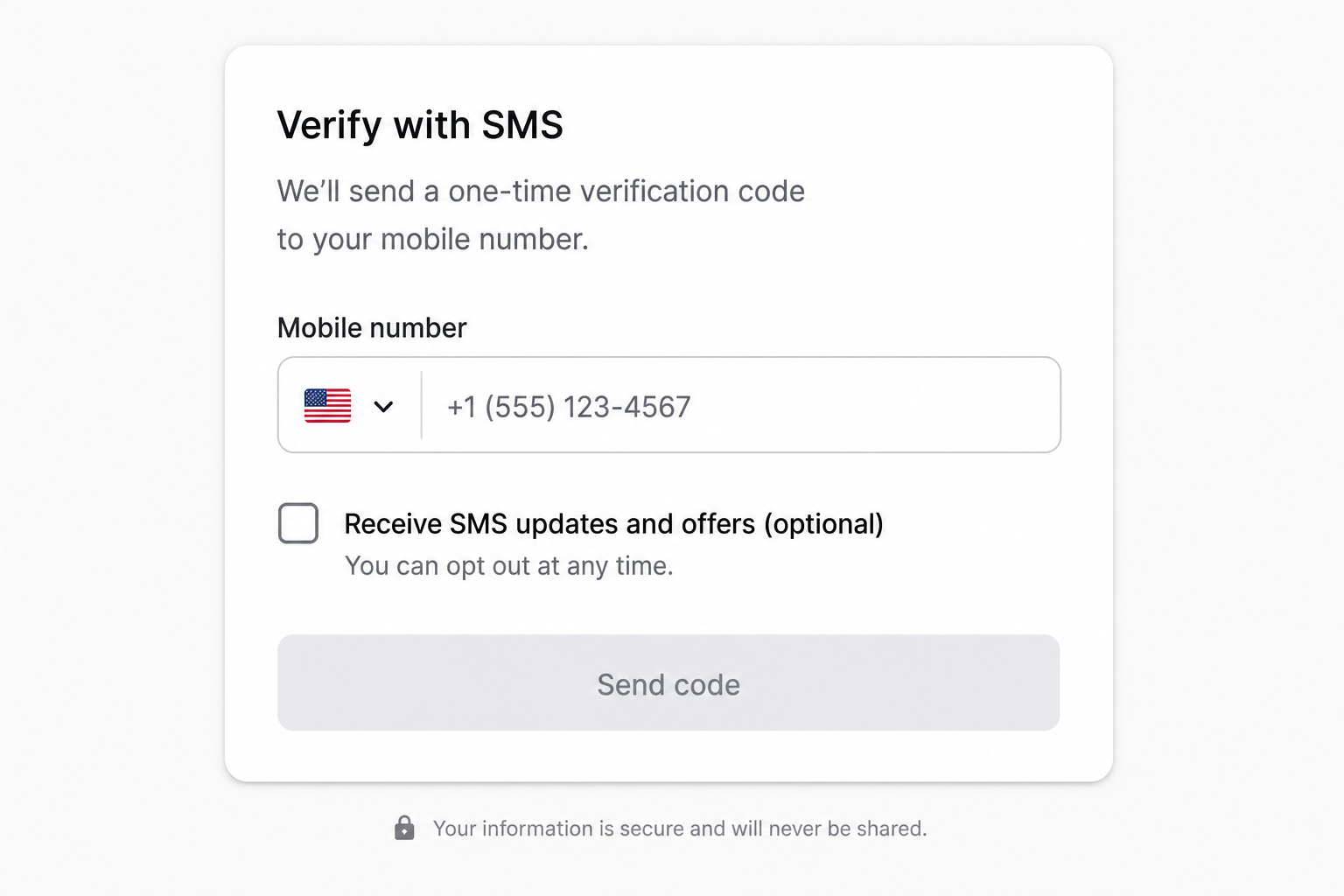 Sample lease addendum with separate unchecked optional SMS consent checkbox
